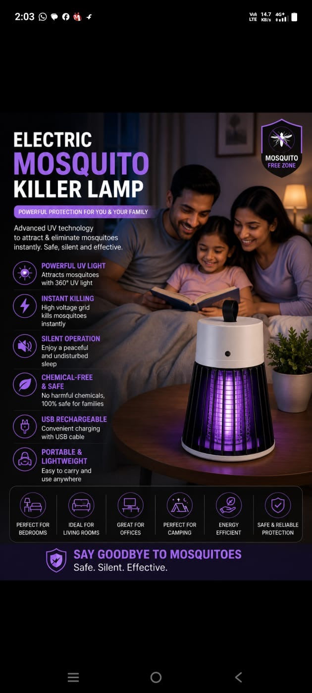 Electric Mosquito Killer Lamp – USB Rechargeable Mosquito Trap