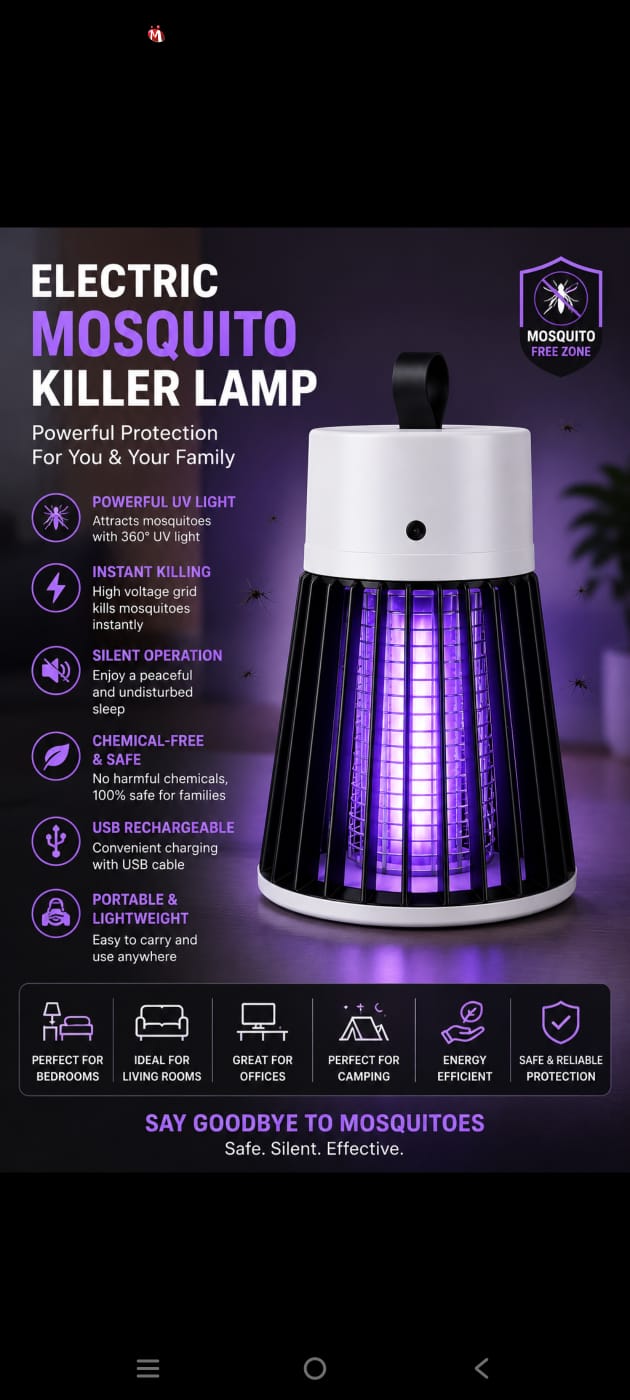 Electric Mosquito Killer Lamp – USB Rechargeable Mosquito Trap